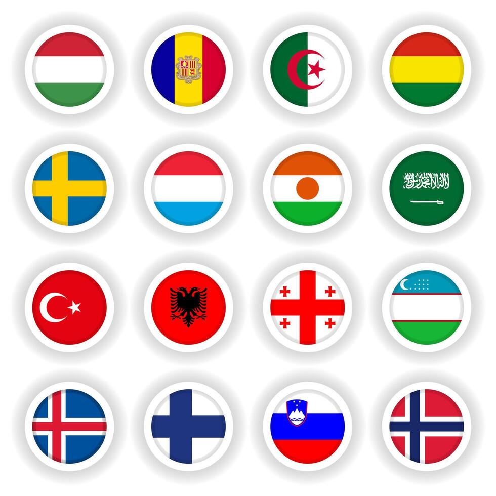 Set of country flags round buttons vector