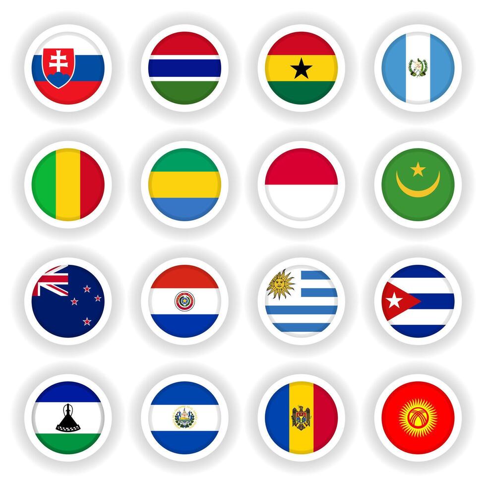 Large set of country flags round buttons vector