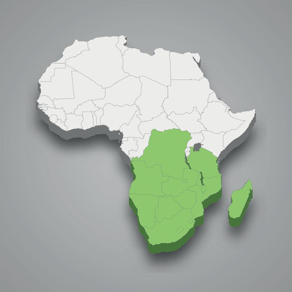 del Sur africano desarrollo comunidad ubicación dentro África 3d isométrica mapa vector