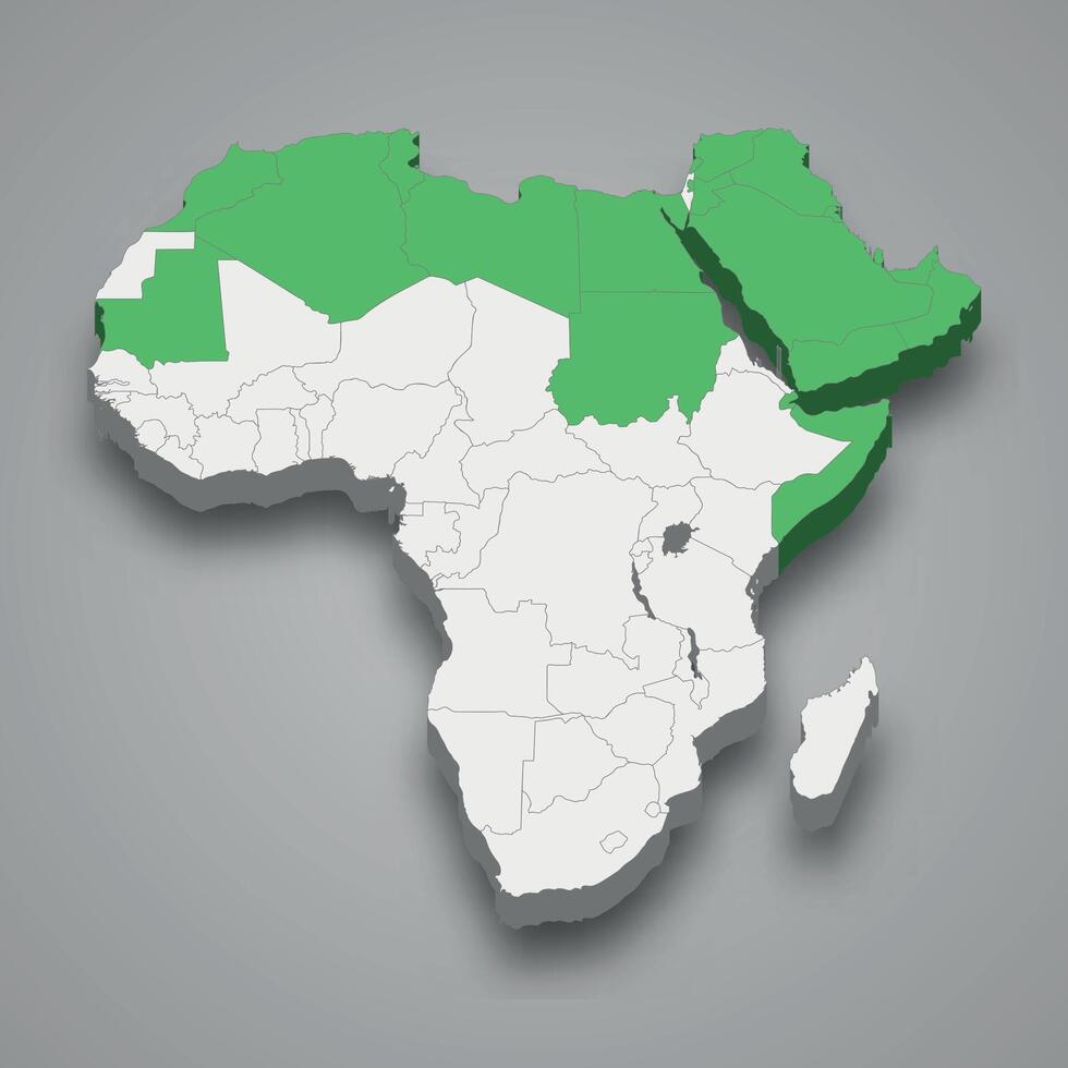 árabe liga ubicación dentro África 3d isométrica mapa vector