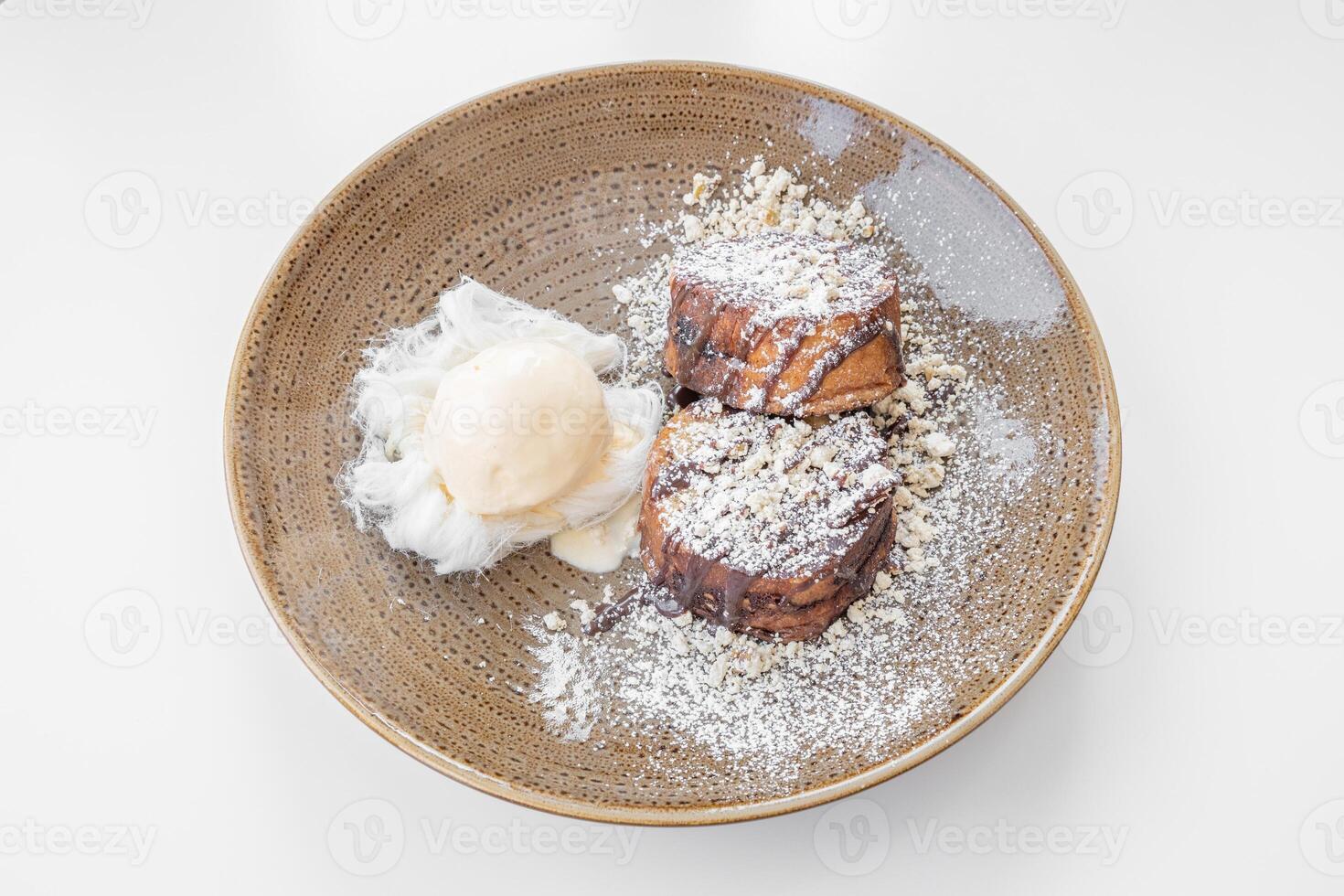 Chocolate Rahash French Toast served in a dish isolated on grey background top view photo