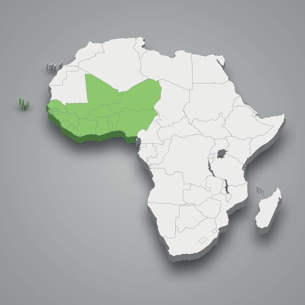 económico comunidad de Oeste africano estados ubicación dentro África 3d isométrica mapa vector