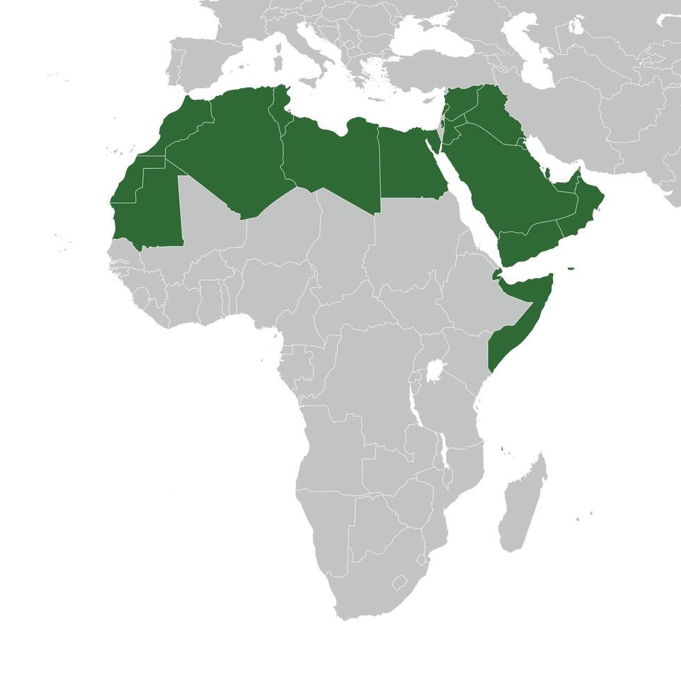 Arab world states on map of the world vector