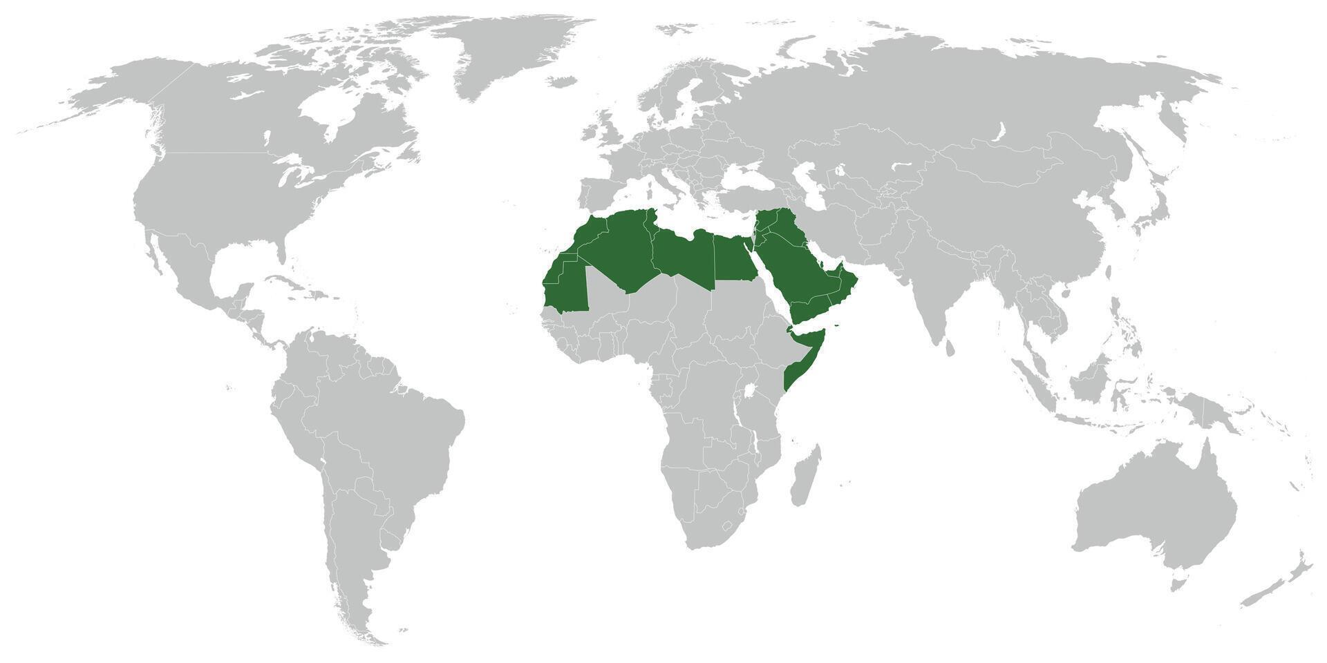 Arab world states on map of the world vector