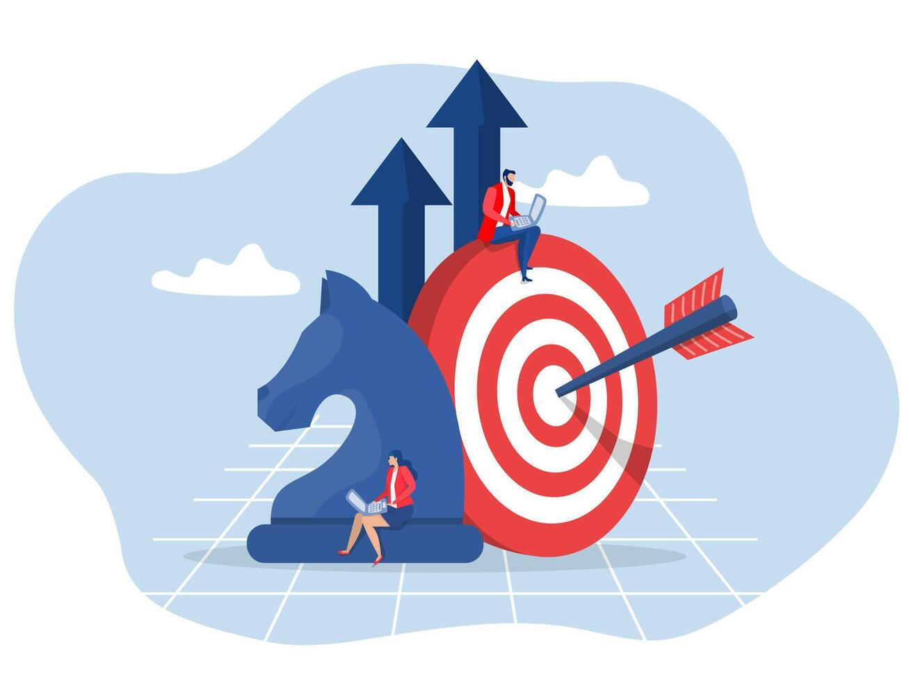 Success strategy,businessman leader analysis Business strategy.Chess knight, target, arrow, growth arrows for opportunity vector illustration