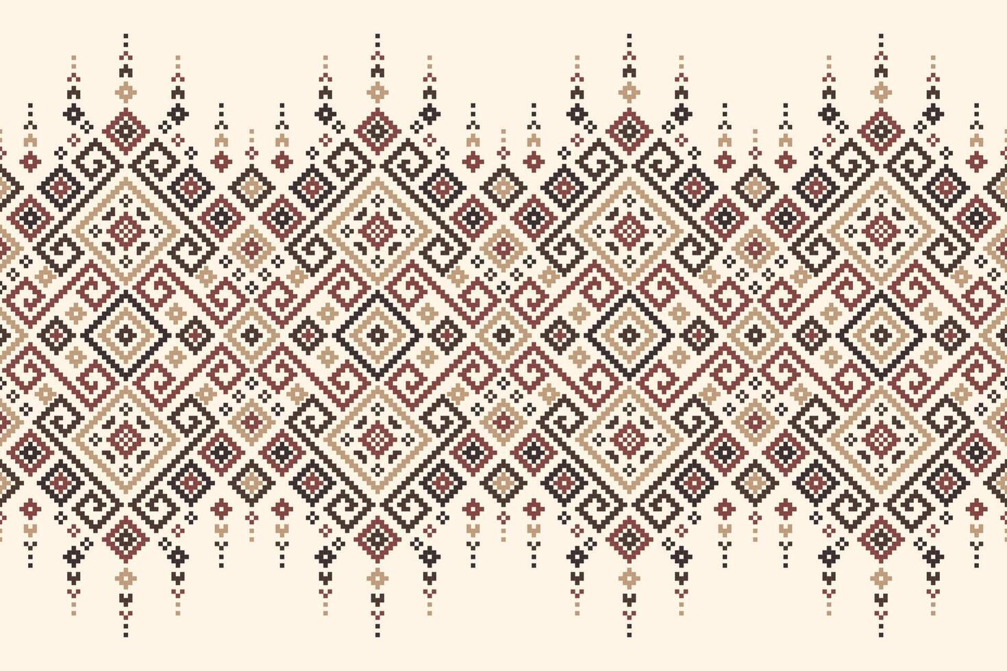 Fabric pattern features a geometric design with squares, triangles, and circles,seamless pattern, background. vector