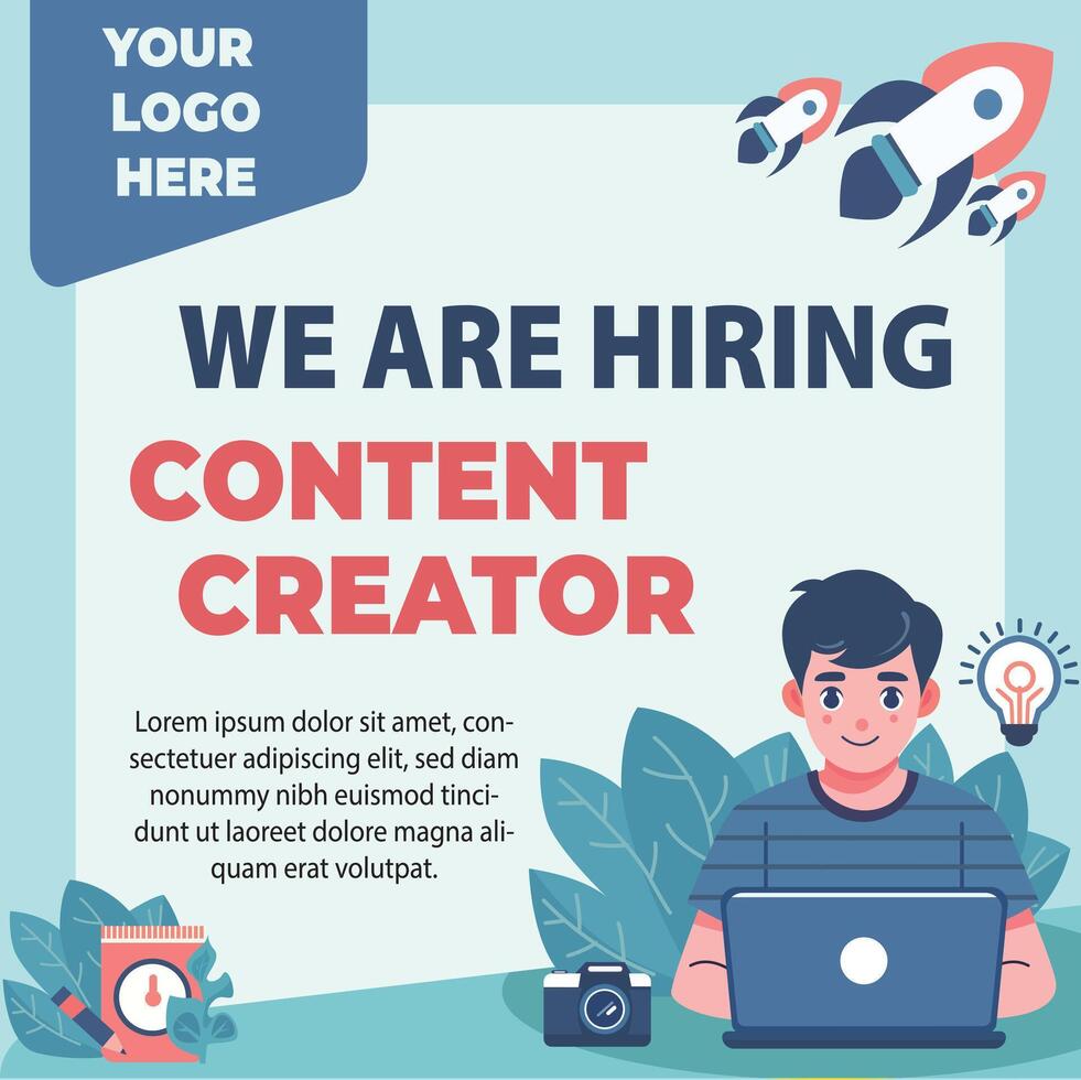 Social Media Template We Are Hiring New Employee Content Creator vector