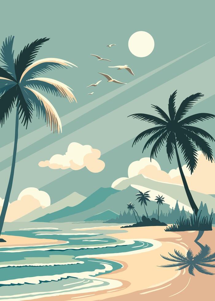 beach background with sea,sand,sky.illustration vector for a4 page design