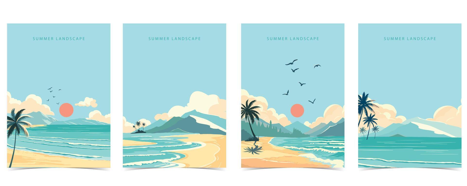 playa antecedentes con mar, arena, cielo.ilustración vector para a4 página diseño