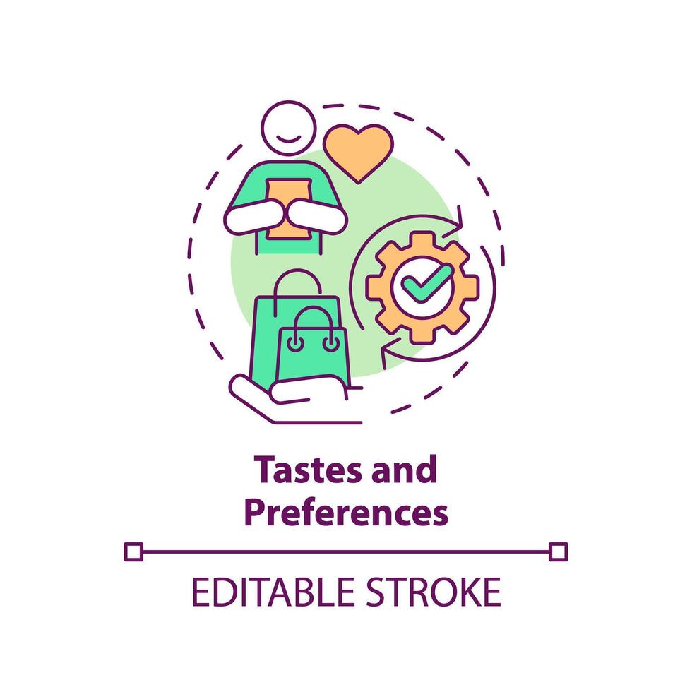 Tastes and preferences multi color concept icon. Consumer behavior, analysis expectations. Round shape line illustration. Abstract idea. Graphic design. Easy to use in brochure marketing vector