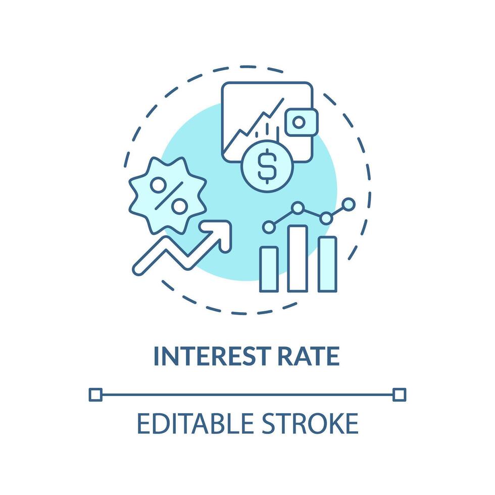 Interest rate soft blue concept icon. Amount of interest due per period. Amount lent, deposited. Round shape line illustration. Abstract idea. Graphic design. Easy to use in marketing vector