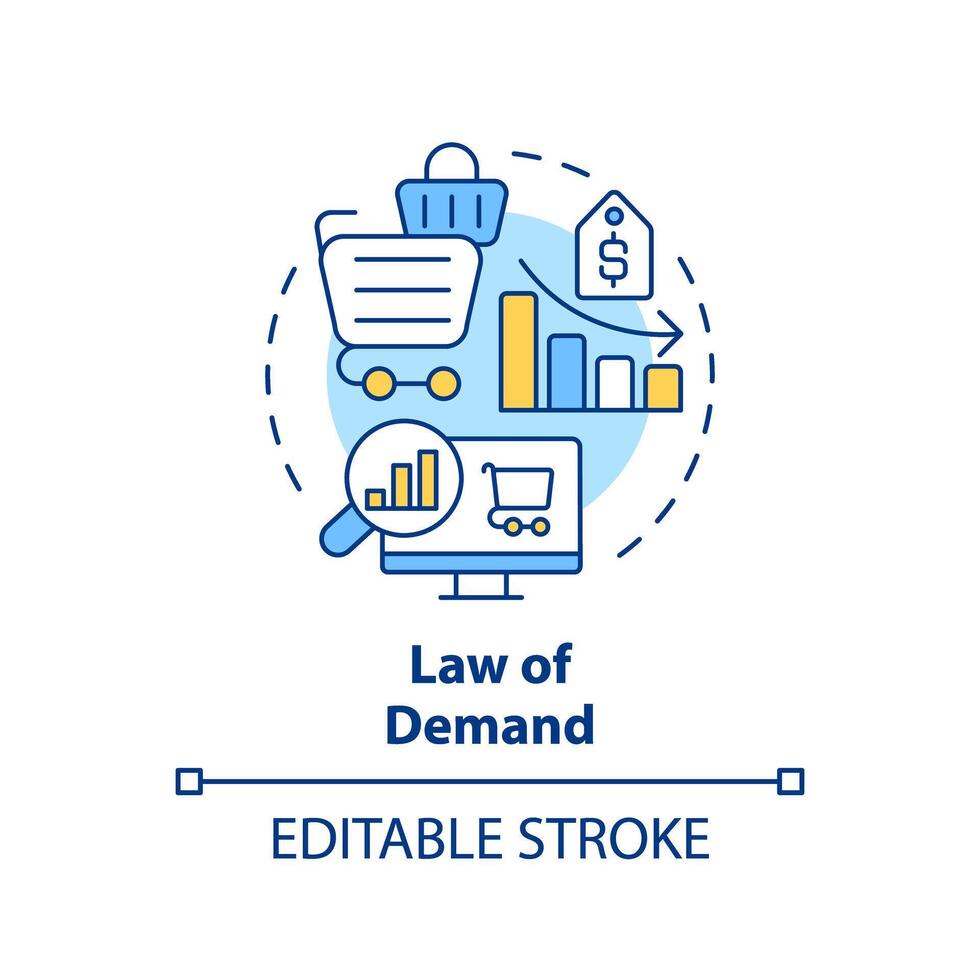 Law of demand multi color concept icon. Relationship between price and quantity demanded. Microeconomic. Round shape line illustration. Abstract idea. Graphic design. Easy to use in brochure marketing vector
