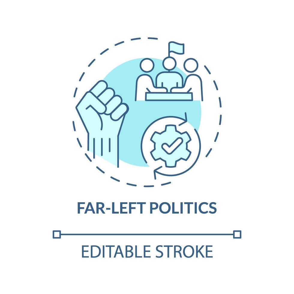 Far-left politics soft blue concept icon. Progressive social, political reform. Human rights equality. Social justice. Round shape line illustration. Abstract idea. Graphic design. Easy to use vector