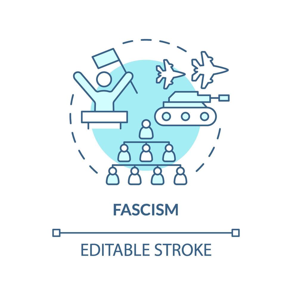 Faschism ideology soft blue concept icon. Militaristic politic, dictatorship regime. Discrimination policy, autocracy. Round shape line illustration. Abstract idea. Graphic design. Easy to use vector