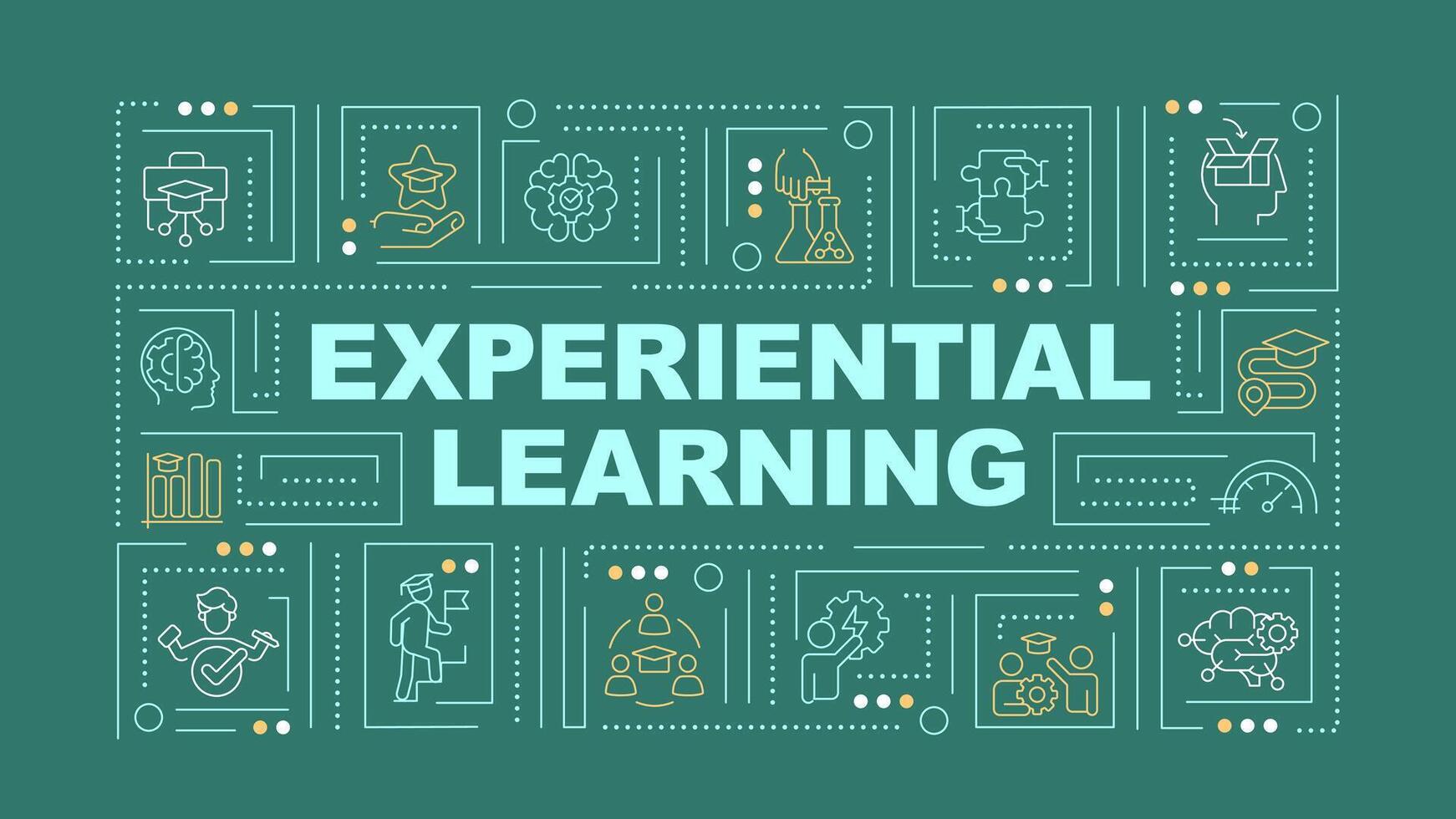 Experiential education strategies green word concept. Experimentation. Typography banner. Flat design. Vector illustration with title text, editable line icons. Ready to use