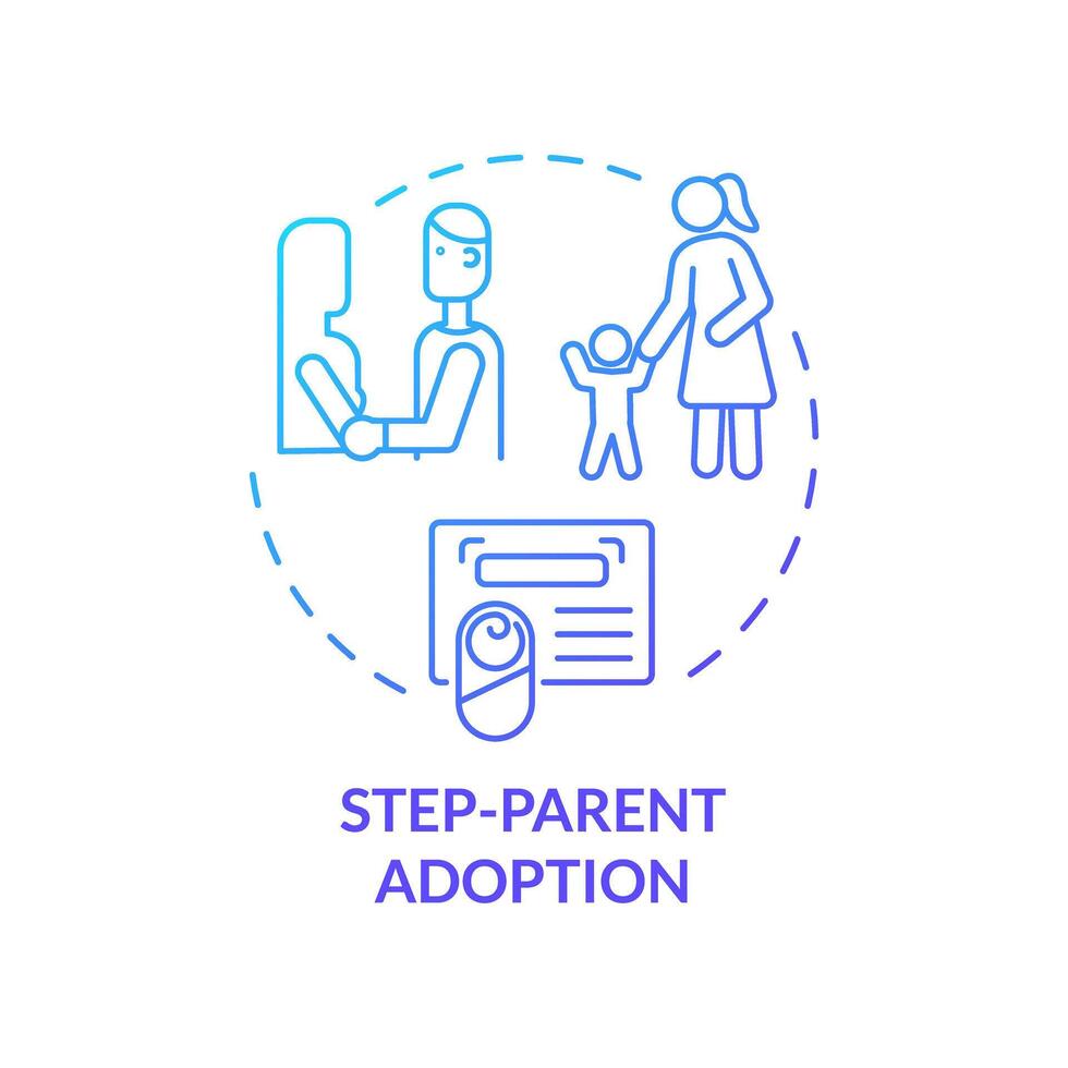 Step parent adoption blue gradient concept icon. Step child custody. Adoption legal process. Official certificate. Round shape line illustration. Abstract idea. Graphic design. Easy to use vector