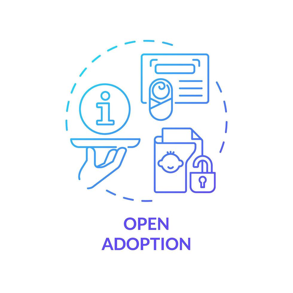 Open adoption blue gradient concept icon. Sharing personal information with biological parents. Child custody. Round shape line illustration. Abstract idea. Graphic design. Easy to use vector