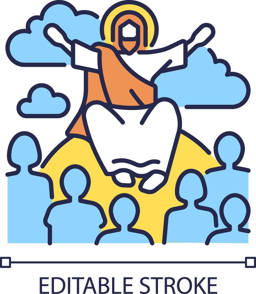 Sermon on mount RGB color icon. Jesus Christ and disciples. Moral teachings. New testament. Biblical scene. Isolated vector illustration. Simple filled line drawing. Editable stroke