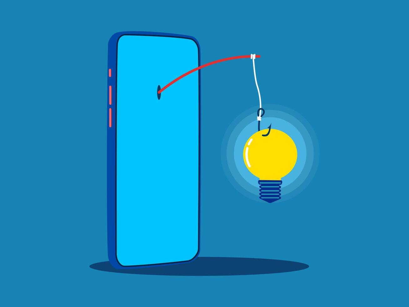 Knowledge deceives. light bulb on a hook comes out of a smartphone vector