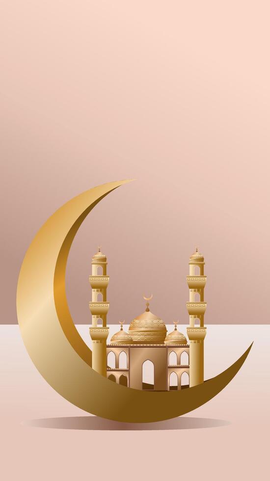 Islamic background vertical with ornament and mosque vector