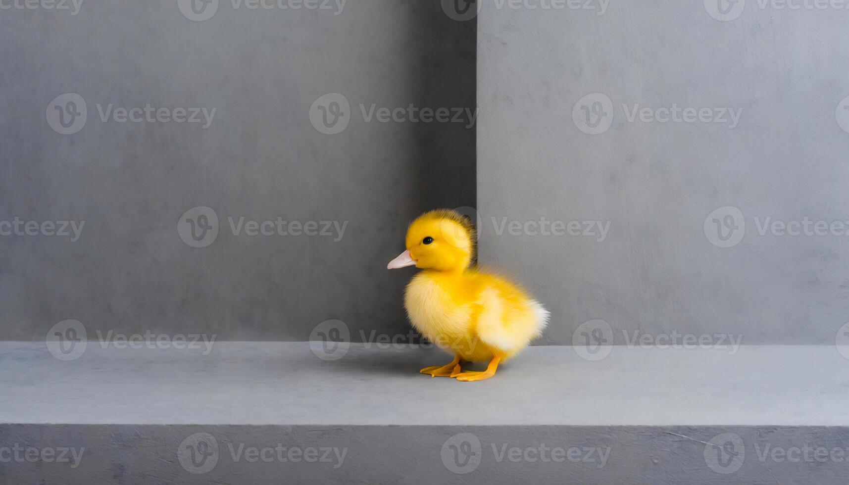 AI generated yellow baby duck on the grey background, minimalismGenerated Image photo