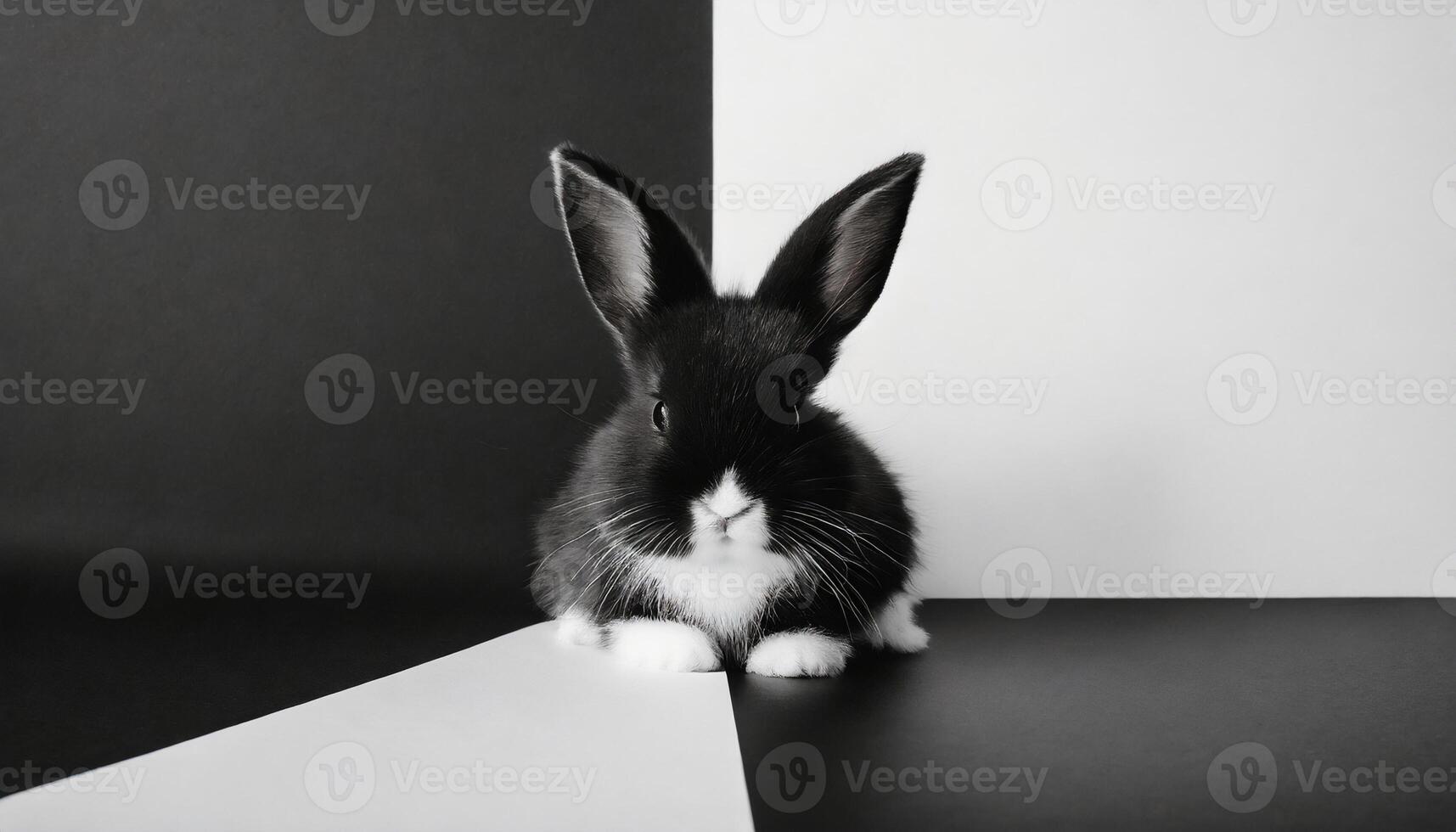 AI generated black baby buny on the black and white background, minimalismGenerated Image photo