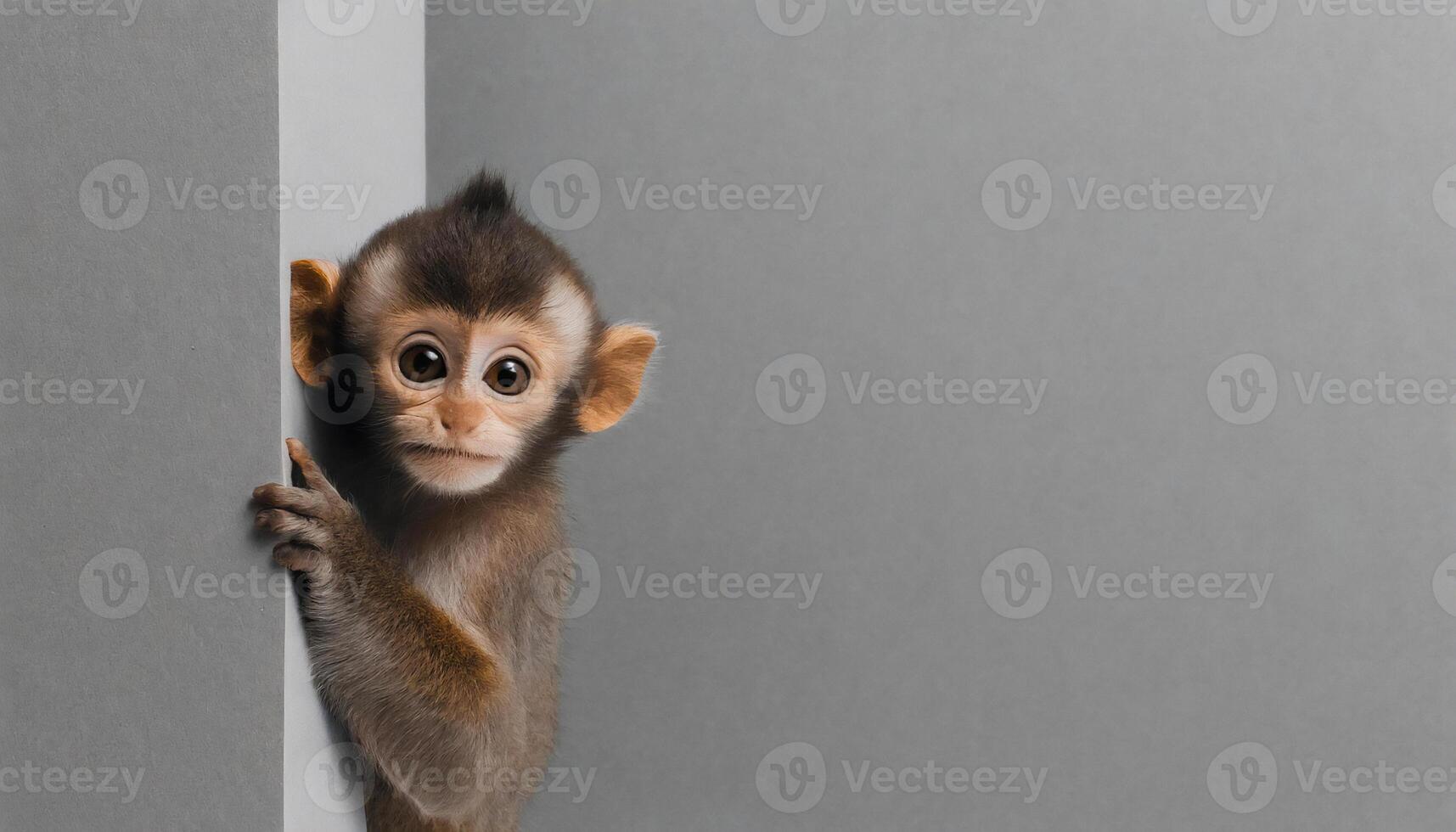 AI generated baby monkey on the grey background,minimalismGenerated Image photo