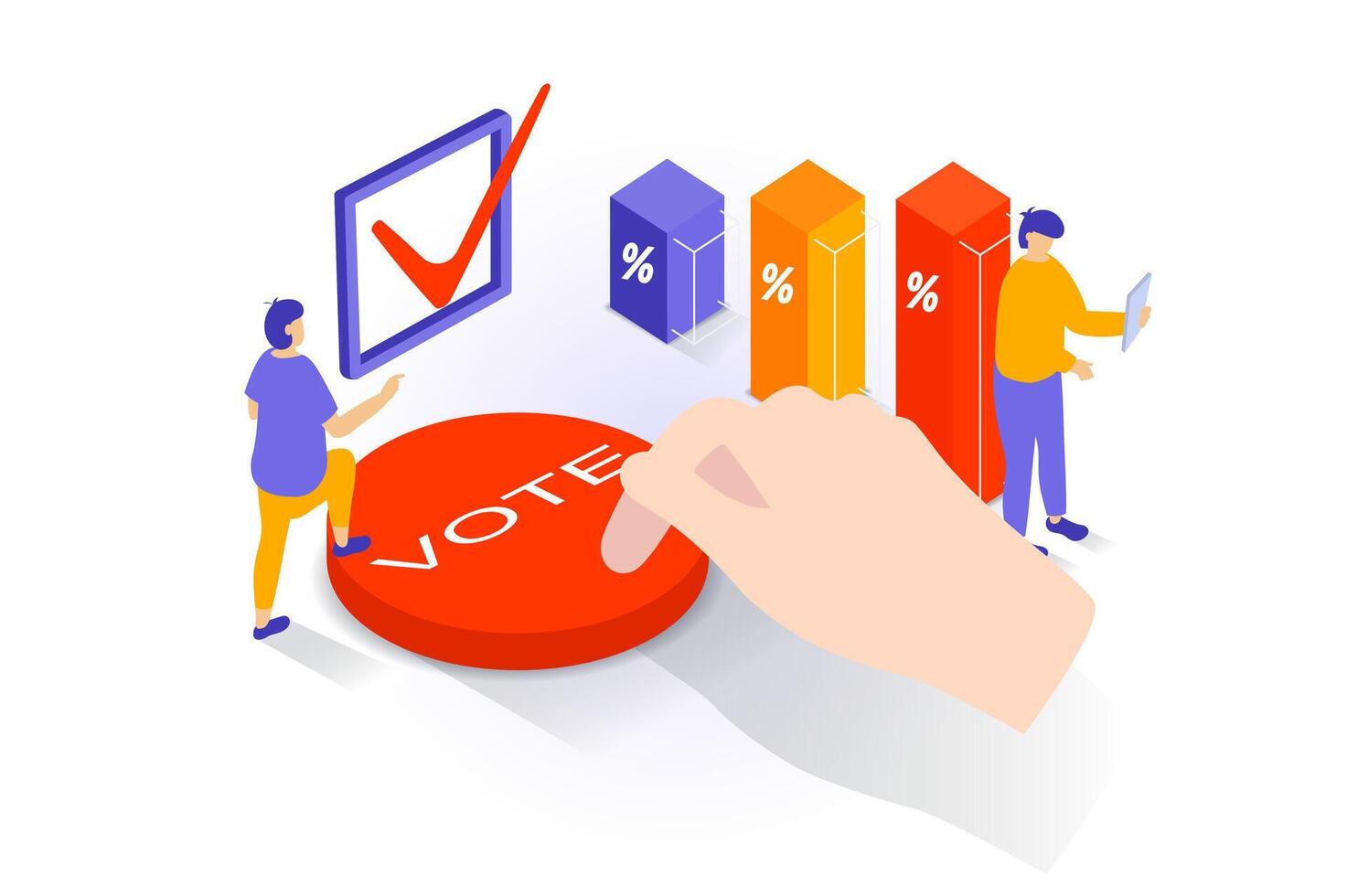 Election and voting concept in 3d isometric design. People hold elections with exit polls and ratings of politicians, voters cast their votes. Vector illustration with isometry scene for web graphic