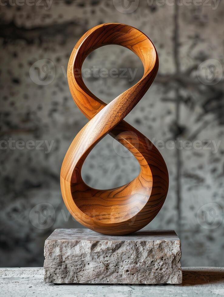 AI generated Wooden number eightle pedestal. 3d render. photo