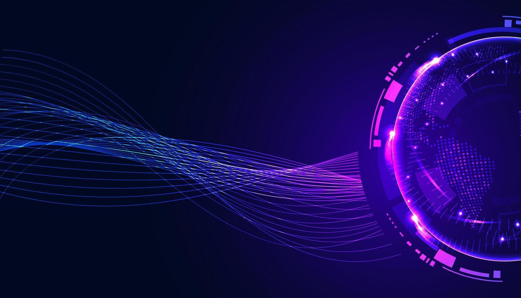 world colorful and neon light purple and blue wave on circle digital and Technology Background with Computer Systems light blue.beautiful sparkling light futuristic vector