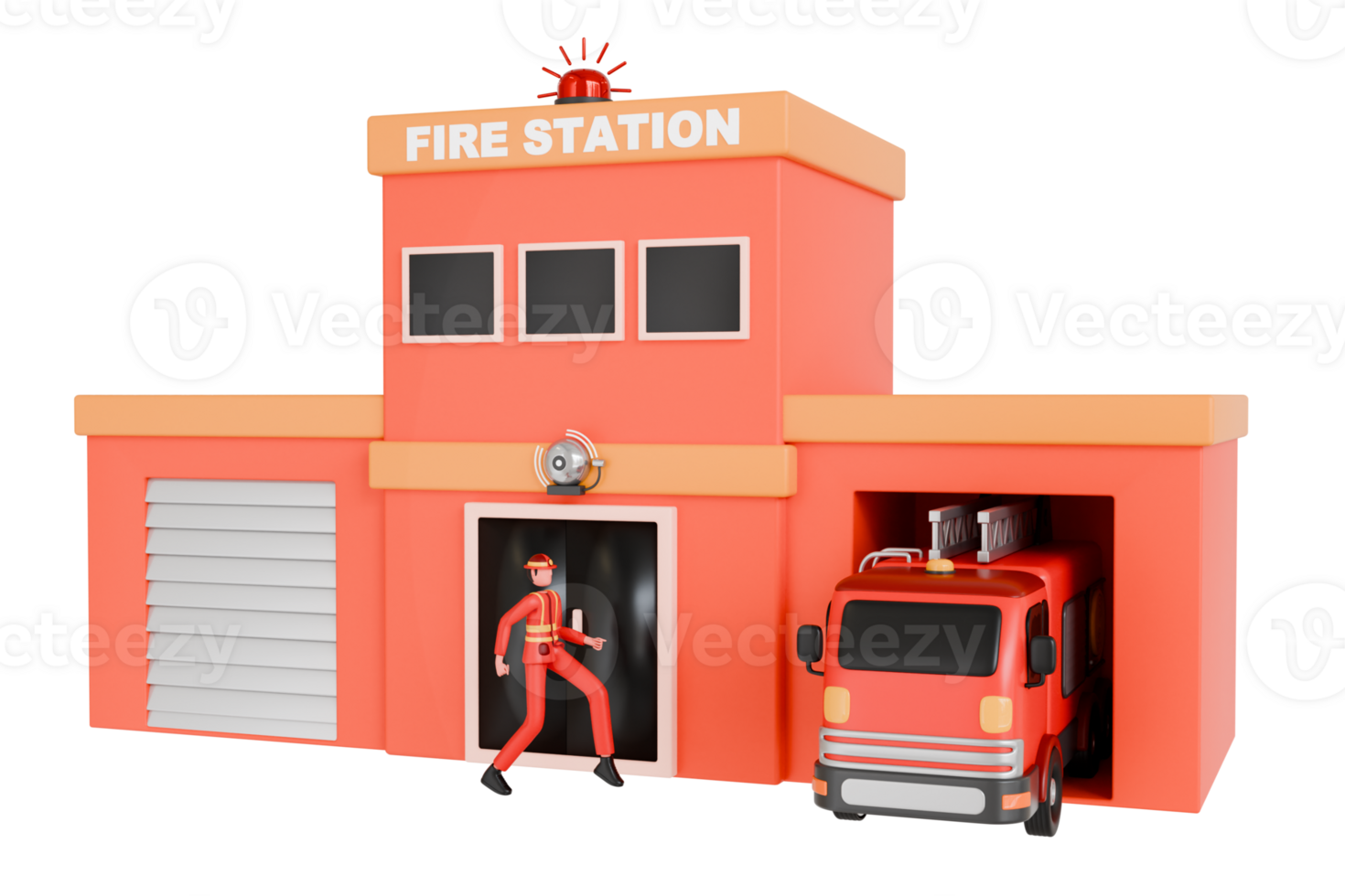 3d illustration av brand arbetare på brand nödsituation alert.fire avdelning byggnad 3d illustration png