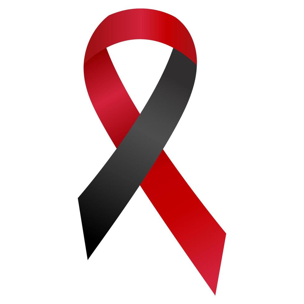 Red and black ribbon awareness Black Lives Matter, Murder Victims, Sepsis. Isolated on white background. Vector illustration.