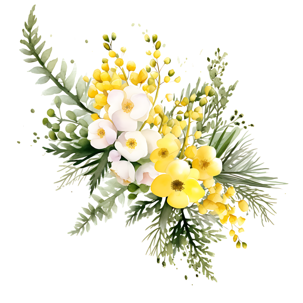 ai genererad tidlös beautymimosa vår blommor vattenfärg ClipArt png