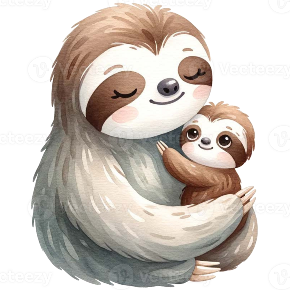 AI generated Sloth mom and baby love watercolor clipart.Ai Generate png