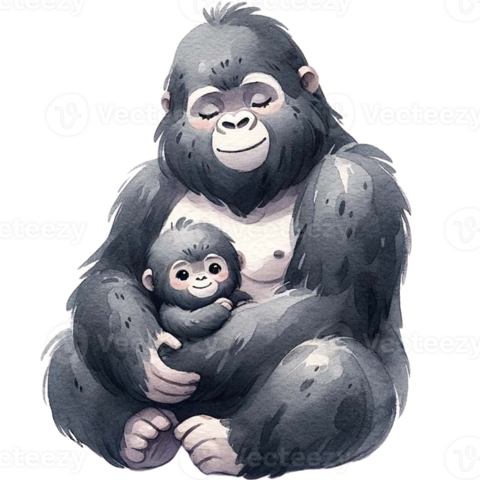 ai generato gorilla mamma e bambino amore acquerello clipart.ai creare png