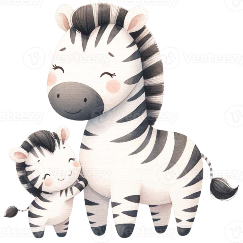 AI generated Zebra mom and baby love watercolor clipart.Ai Generate png