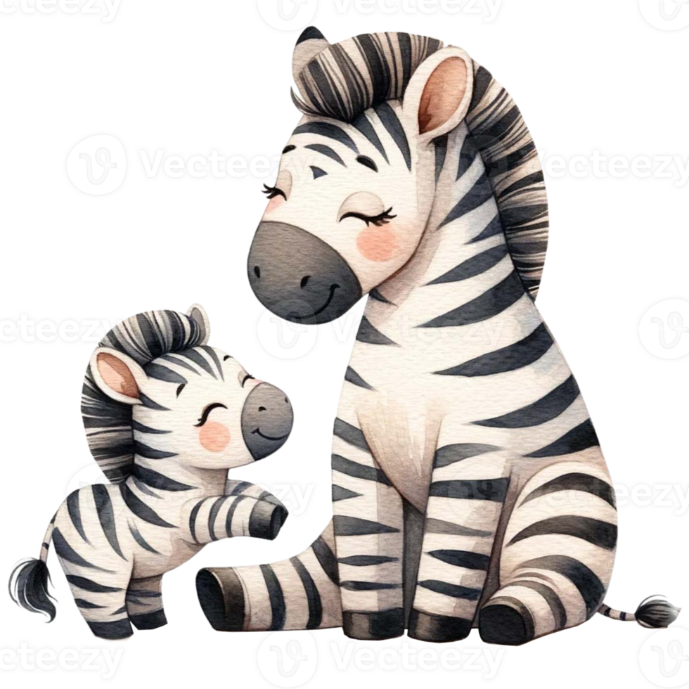AI generated Zebra mom and baby love watercolor clipart.Ai Generate png