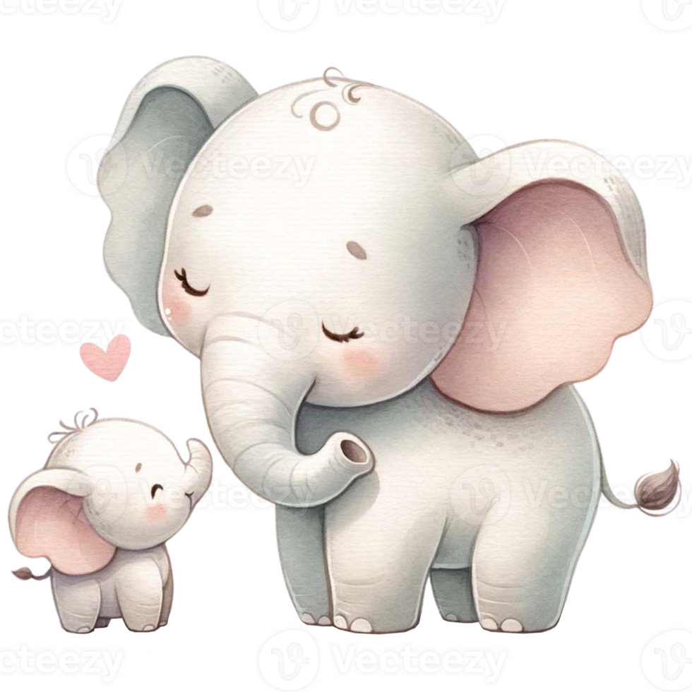 AI generated Mother and baby Elephant watercolor clipart.Ai Generate png
