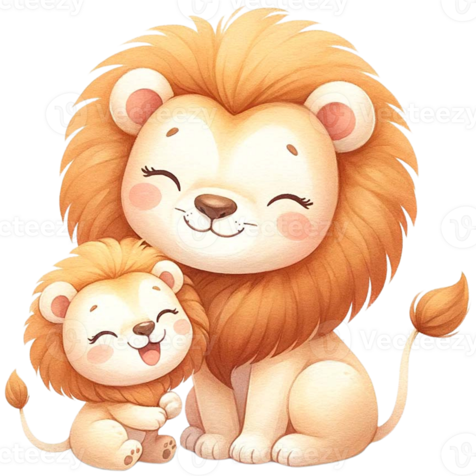 AI generated Lion mom and baby love watercolor clipart.Ai Generate png