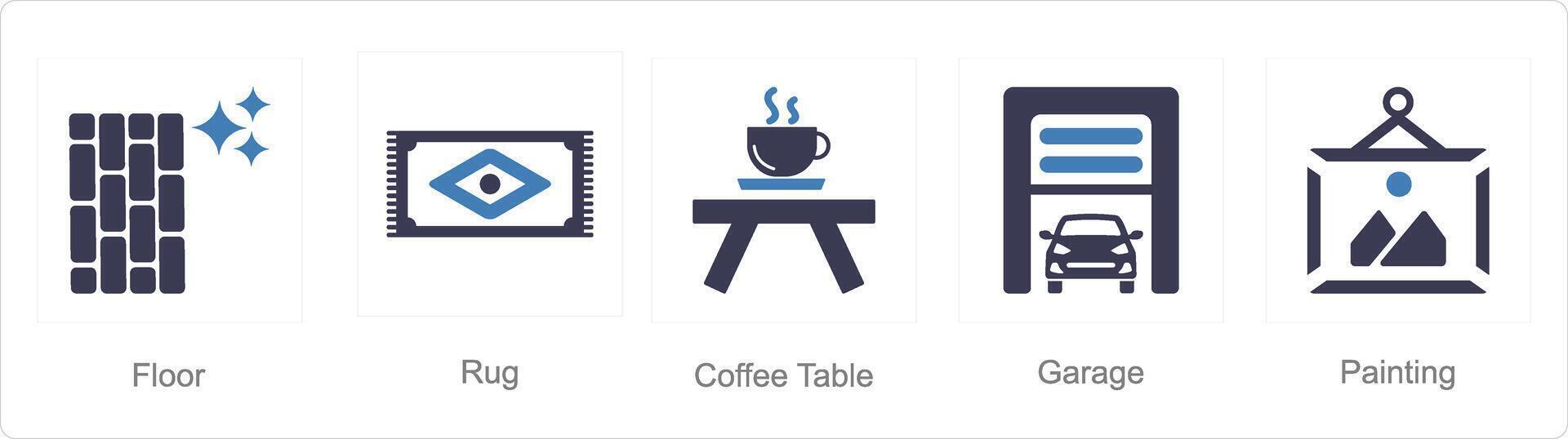 A set of 5 Home Interior icons as floor, rug, coffee table vector