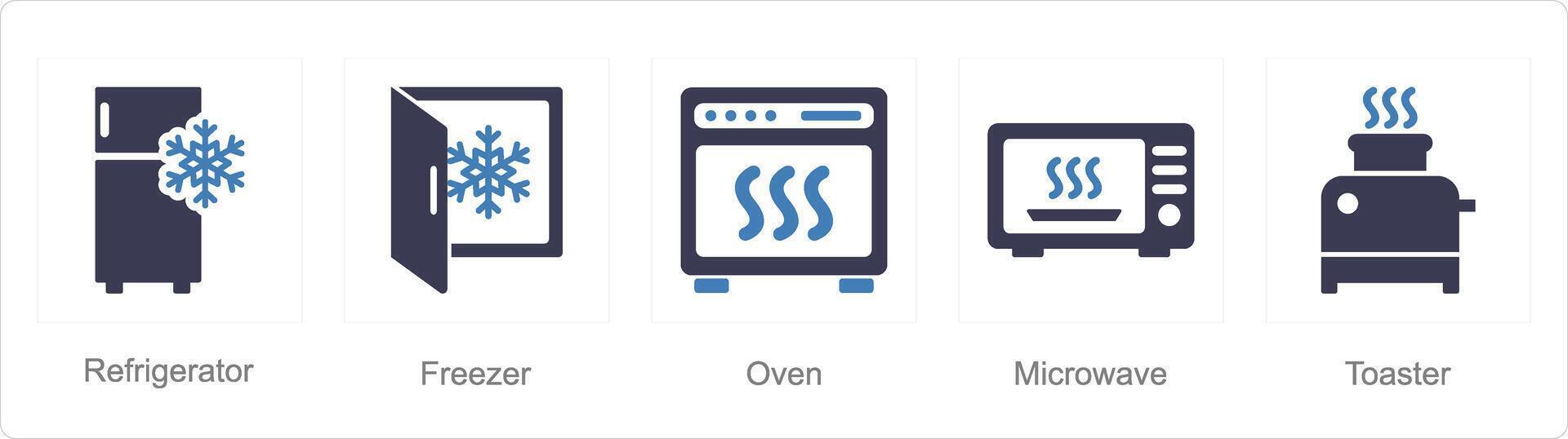 A set of 5 Home Appliance icons as referigerator, freezer, oven vector