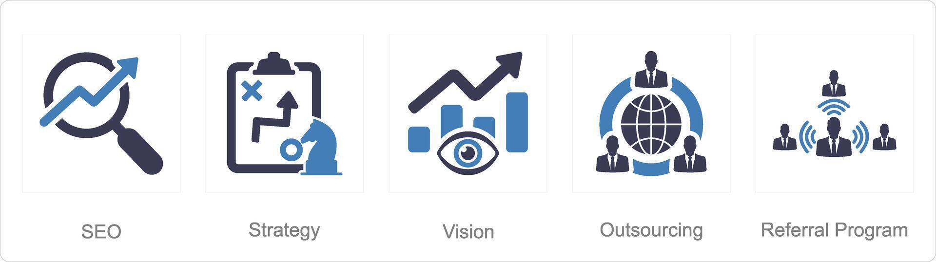 A set of 5 Increase Sale icons as seo, strategy, vision vector