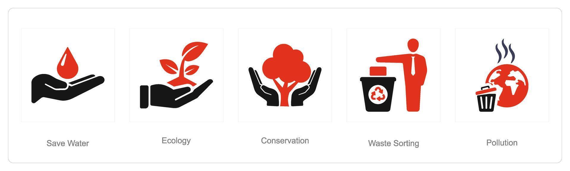 A set of 5 ecology icons as save water, ecology, conservation vector