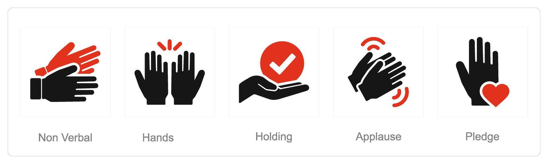 A set of 5 Hands icons as non verbal, hands, holding vector