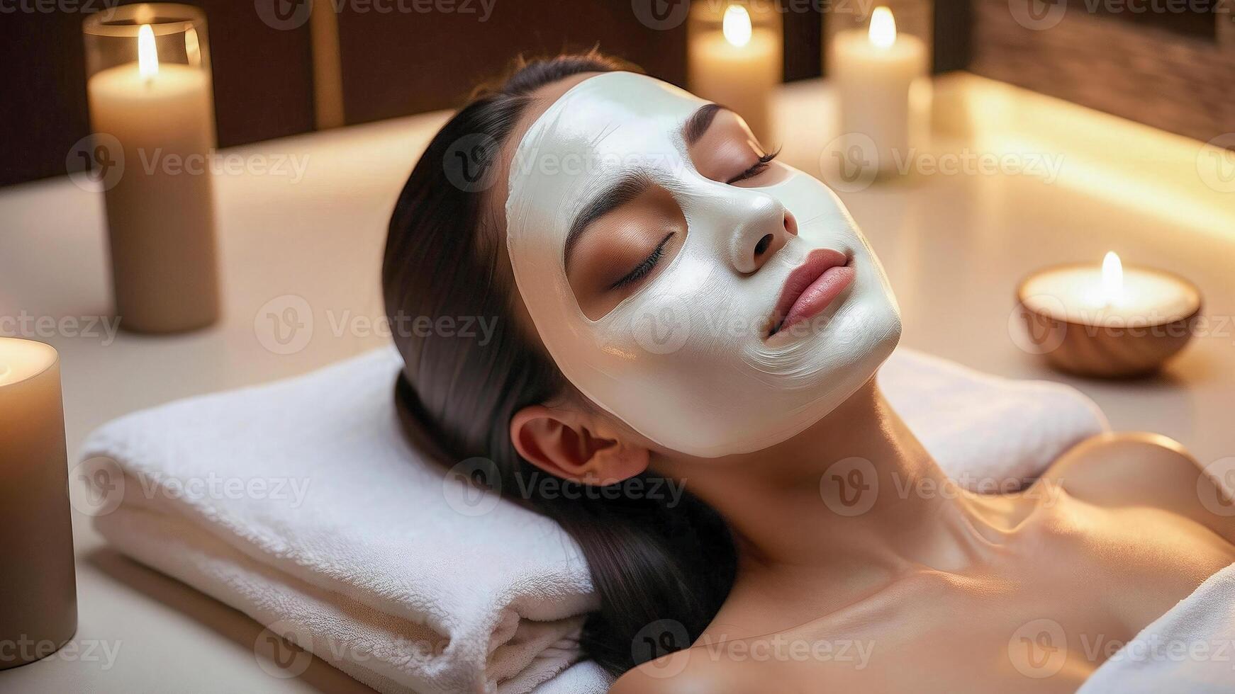 AI generated Tranquil Spa Retreat Esthetician's Gentle Facial Mask Treatment photo