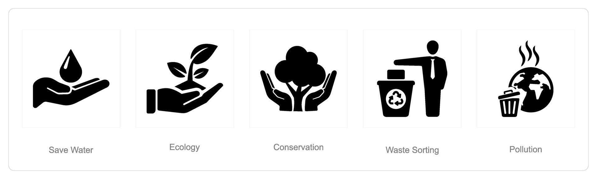 A set of 5 ecology icons as save water, ecology, conservation vector