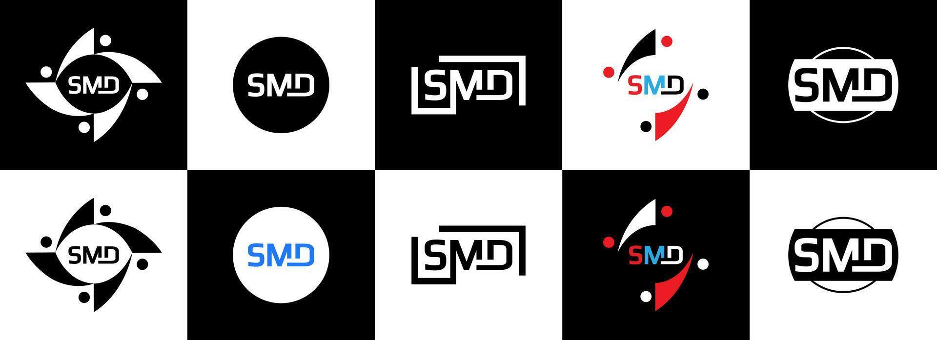 S M D design. White ABA letter. SMD, S D M letter logo design. Initial letter SMD letter logo set, linked circle uppercase monogram logo. S M D letter logo vector design. pro vector