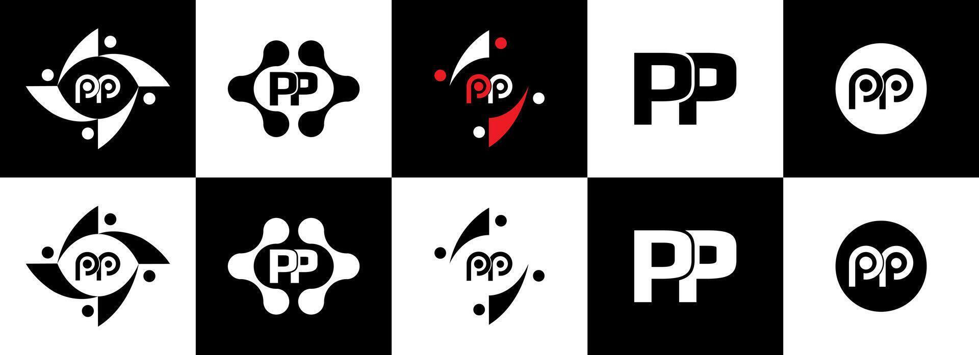 PP set ,PP logo. P P design. White PP letter. PP, P P letter logo design. Initial letter PP letter logo set, linked circle uppercase monogram logo. P P letter logo vector design. pro vector