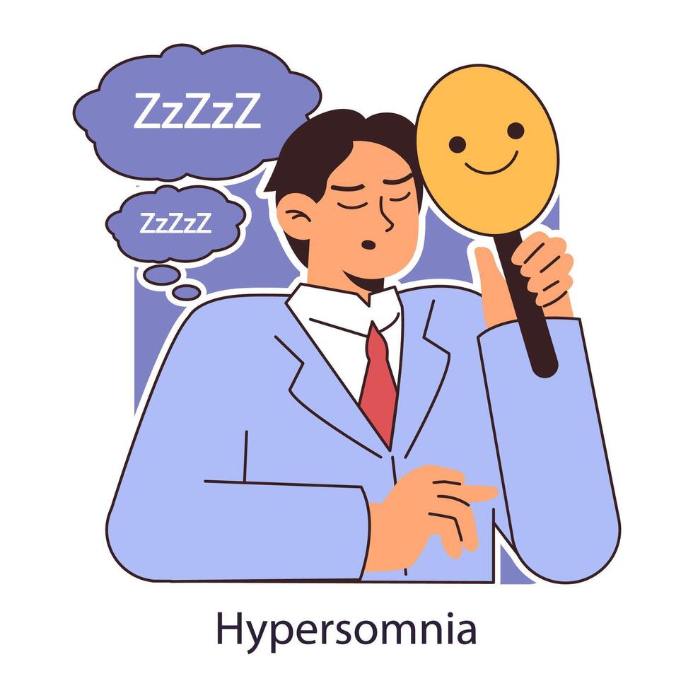 Hypersomnia. Excessive sleepiness neurological disorder. Unexpected vector