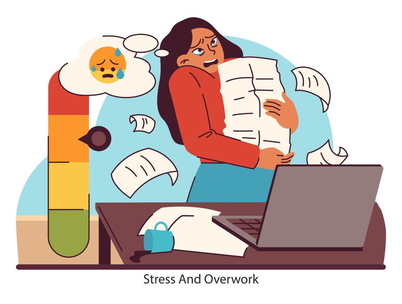 Workplace stress visualized. Flat vector illustration.